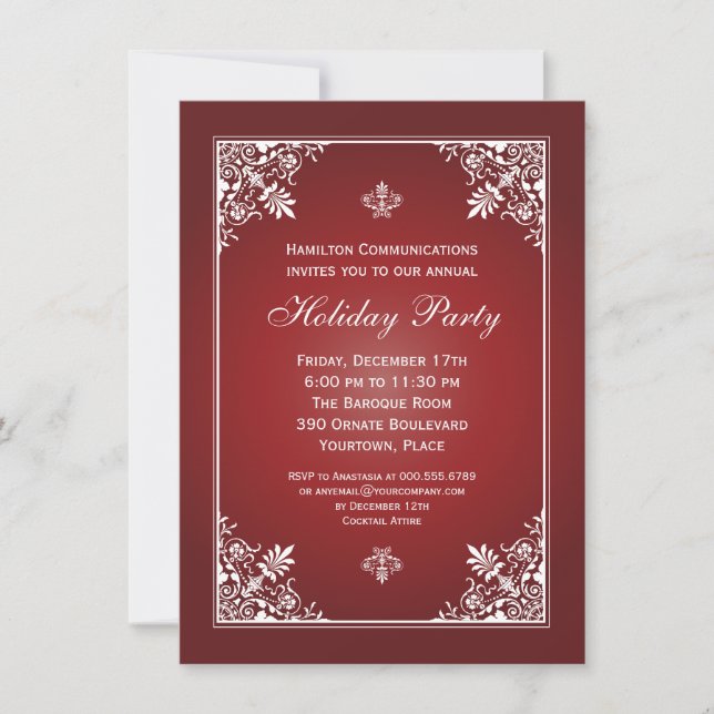 Barock Elegance Garnet Corporate Holiday Party Einladung (Vorderseite)
