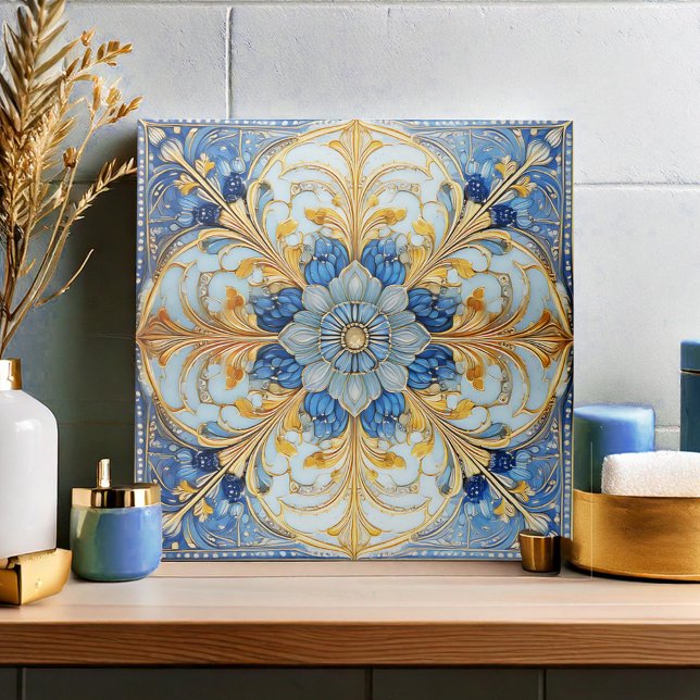 Barock Floral Tile Pat#17 Soft Blue Gold ID1078 Fliese (Von Creator hochgeladen)