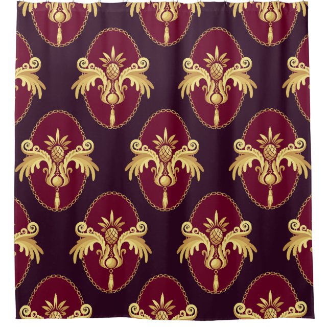 Barock Gold Sconce Magenta Muster Duschvorhang (Vorderseite)