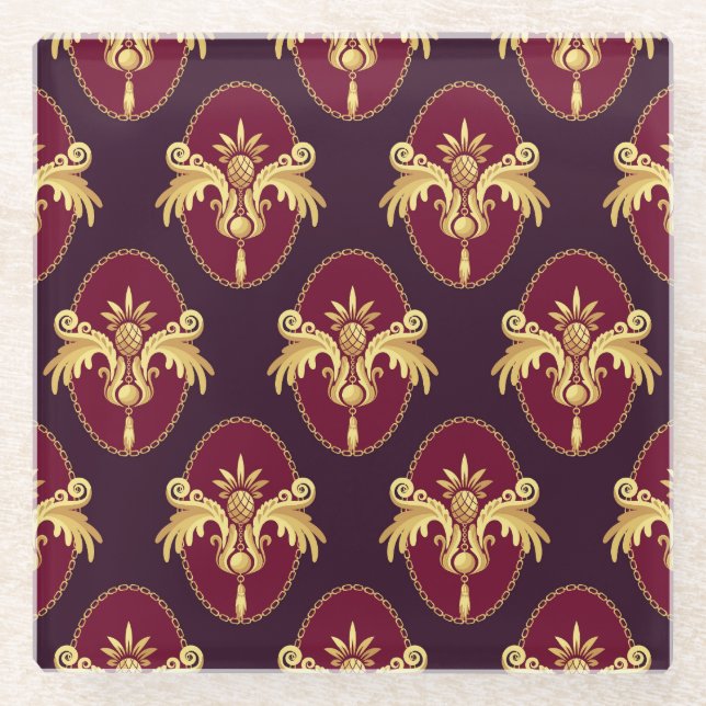 Barock Gold Sconce Magenta Muster Glasuntersetzer (Vorderseite)