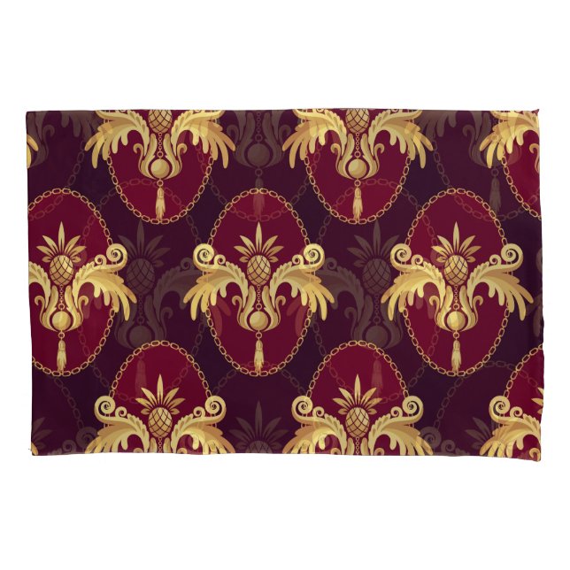 Barock Gold Sconce Magenta Muster Kissenbezug (Vorderseite)