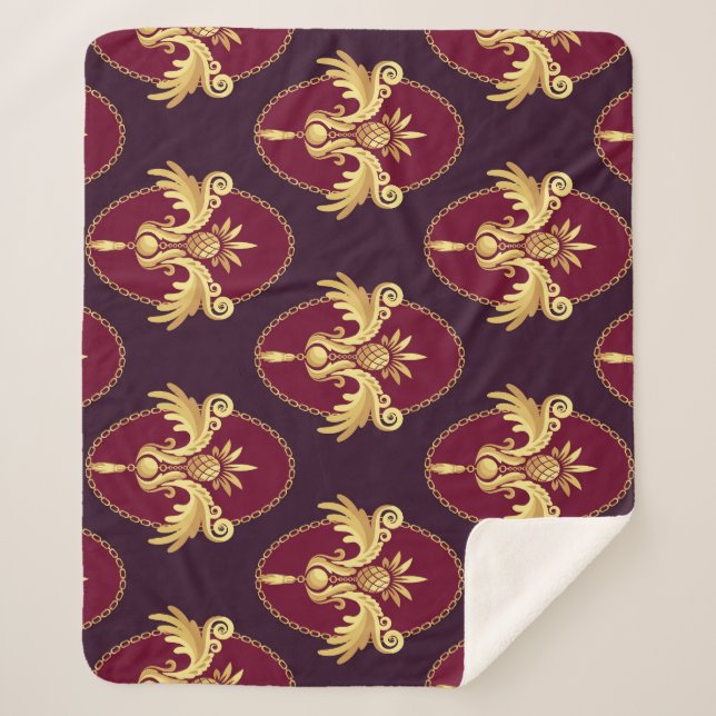 Barock Gold Sconce Magenta Muster Sherpadecke (Vorderseite)