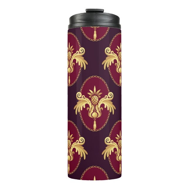 Barock Gold Sconce Magenta Muster Thermosbecher (Vorderseite)