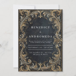 Barock-Hochzeit in Schwarz und Gold Einladung