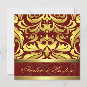 Barock-Hochzeitsfeier in Red & Gold Damask Einladu Einladung