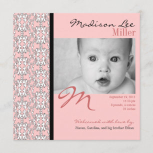 Barock in der rosa Baby-Mitteilung Ankündigung