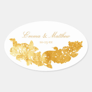 Barock-Ornament Goldene Hochzeit Monogramm Ovaler Aufkleber