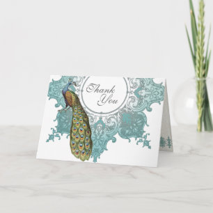 Barock-Pfau-Hochzeits-Dankeschön-Karte - Aquablau Dankeskarte