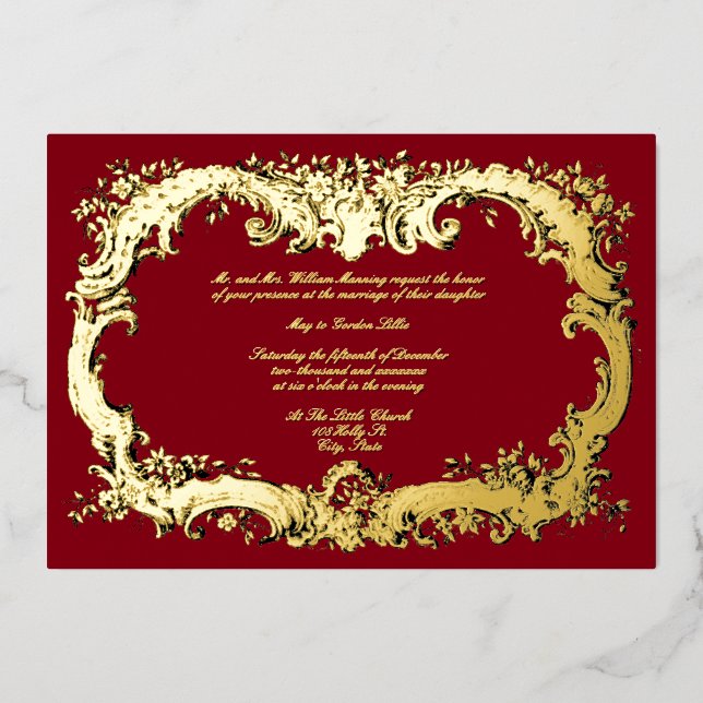 Barock-Rokoko Floral Border Folieneinladung (Vorderseite)