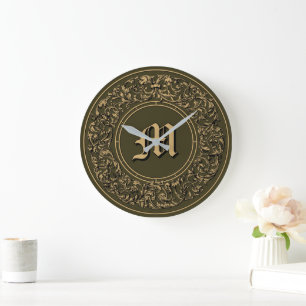 Barock Rokoko Floral Wreath Monogramm drucken Große Wanduhr