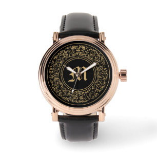 Barock-Rokokoo-Blumenkranz-Monogramm-Druck Armbanduhr