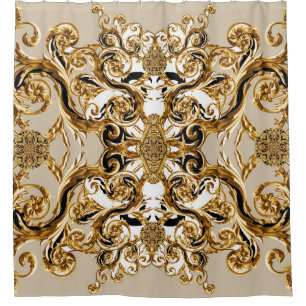 Barock trifft Leopard: Goldener Hintergrund Duschvorhang