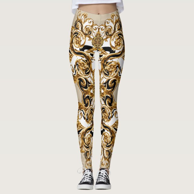 Barock trifft Leopard: Goldener Hintergrund Leggings (Vorderseite)