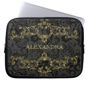Barock-Verziert-Goldmuster-Optionales Monogramm Laptopschutzhülle