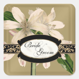 Barock Vintag Lily Gold Formal Gefallen Tags Quadratischer Aufkleber