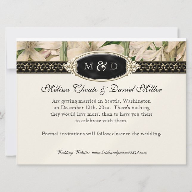 Barock Vintag Lily Gold Save the Date Einladung (Vorderseite)
