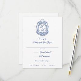Barock Wappen Französisch Blauer Hochzeitstag RSVP Karte