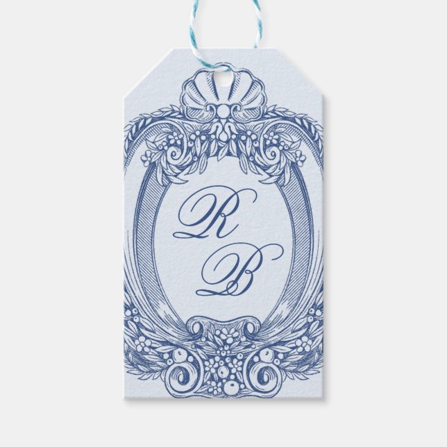 Barock Wappen Französisch Blue Initials Wedding Geschenkanhänger (Vorderseite)