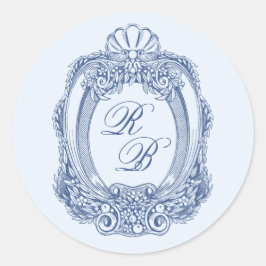 Barock Wappen Französisch Blue Initials Wedding Runder Aufkleber