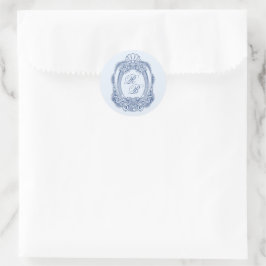 Barock Wappen Französisch Blue Initials Wedding Runder Aufkleber