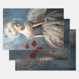 Barockballett, elegantes Rokoko-Porträt & Mohnblum Geschenkpapier Set
