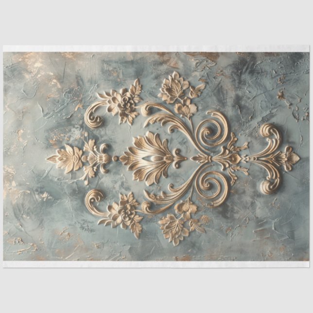 Barockblau-goldverkleidetes Demasketmuster Seidenpapier (Vorderseite)