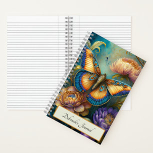 Barockblumen und personalisierter Schmetterling Notizbuch