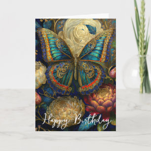 Barockblumen und Schmetterlings-Geburtstag Karte