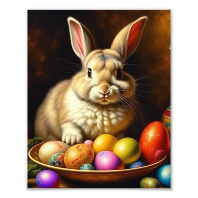 Barockbraun Ostern Bunny mit Eiern Fotodruck (Vorne)