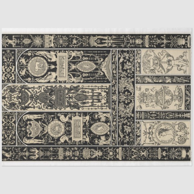 Barockdecouverteppich aus Schwarz und Weiß Seidenpapier (Vorderseite)