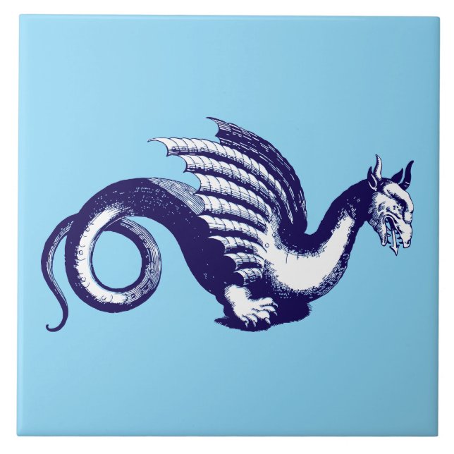 Barocke Ära Blau & Weißer Mittelalter Drache Fliese (Vorderseite)