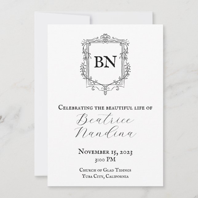 Barocke Beerdigung Einladung mit Foto (Vorderseite)