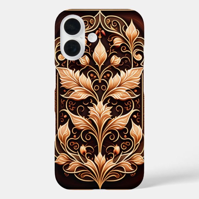 Barocke Blume und Blätter Holzschnitt iPhone 16 Hülle (Rückseite)