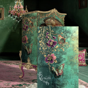 Barocke Blumen, Fantasie Schmetterlinge Teal Patin Seidenpapier