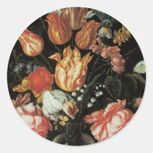 Barocke Blumen, Tulpen und Rosen in Vasen Runder Aufkleber