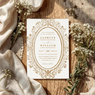 Barocke Blüten Vintage Elegante QR-Code-Hochzeit Einladung