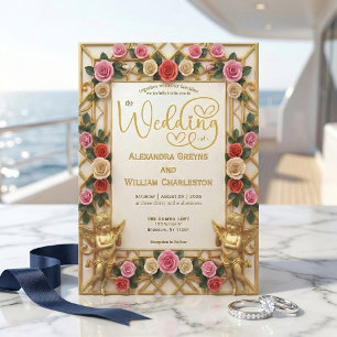 Barocke Engel und staubige Rose formelle Hochzeit Einladung