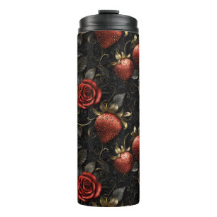 Barocke Erdbeeren und Rose Nahtloses Muster Thermosbecher