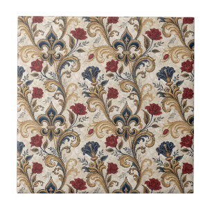 Barocke Gold-Lilien & Rosen Florale Damast Fliese