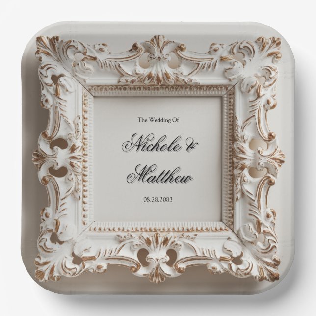 Barocke Hochzeit in Creme Pappteller (Vorderseite)