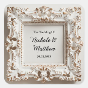 Barocke Hochzeit in Creme Quadratischer Aufkleber