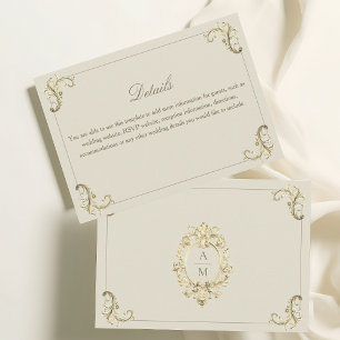 Barocke Hochzeitsdetails mit goldenem Monogramm Begleitkarte