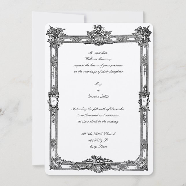 Barocke Rokoko Fruit & Blumenrahmen Hochzeit Einladung (Vorderseite)