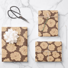 Barocke Rose auf walnussbraun - nahtloses Muster. Geschenkpapier Set