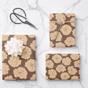 Barocke Rose auf walnussbraun - nahtloses Muster. Geschenkpapier Set