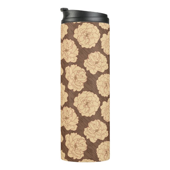 Barocke Rose auf walnussbraun - nahtloses Muster. Thermosbecher (Nach rechts gedreht)
