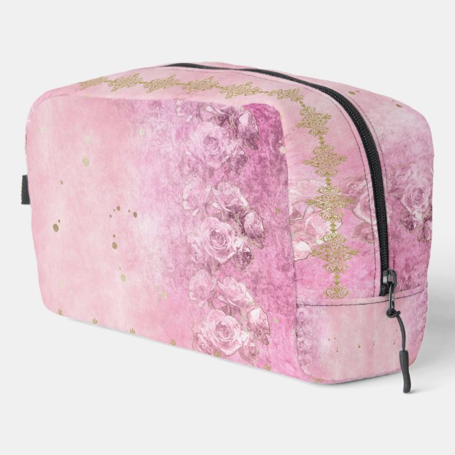 Barocke Rose Damask Grunge - Toilettenbeutel Waschbeutel (Rechte Ecke)