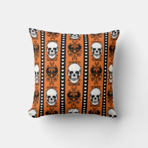 Barocke Schädelstreifenmuster Orange Schwarz Kissen