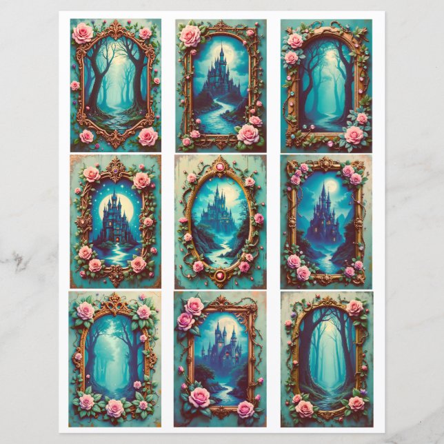 Barocke Schloss-Rosen-Rahmen-Ephemera-Ausschnitte (Vorderseite)