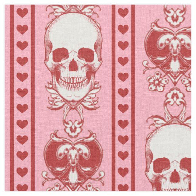 Barocke Skull Strip Muster Rosa Stoff (Nahaufnahme)
